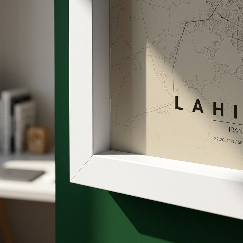 تابلو طرح نقشه شهر لاهيجان مدل G20621 فریم سفید
