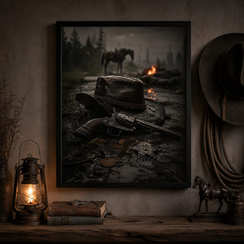 تابلو طرح کابوی مدل گاوچران Cowboy کد CW122 فریم مشکی