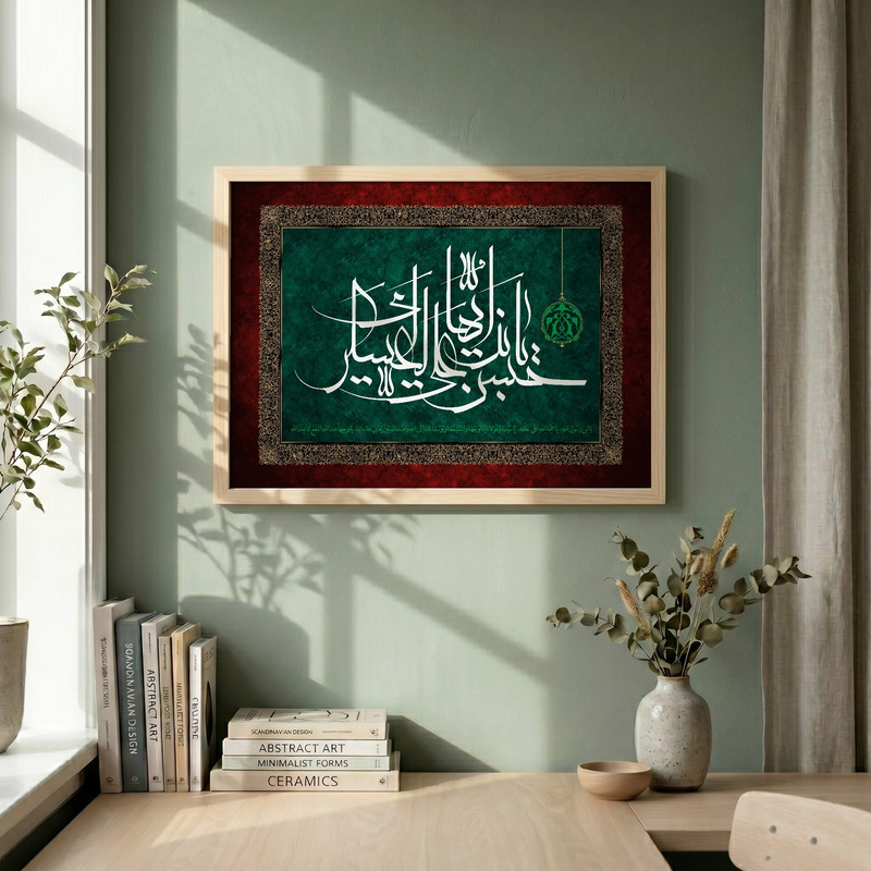 تابلو طرح شهادت امام حسن (ع) مدل G14303 فریم کرم روشن