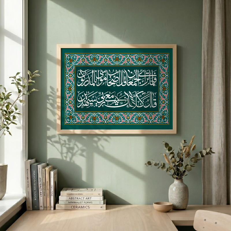 تابلو طرح قرآنی قال کلا ان معی ربی سیهدین مدل G14667 فریم کرم روشن