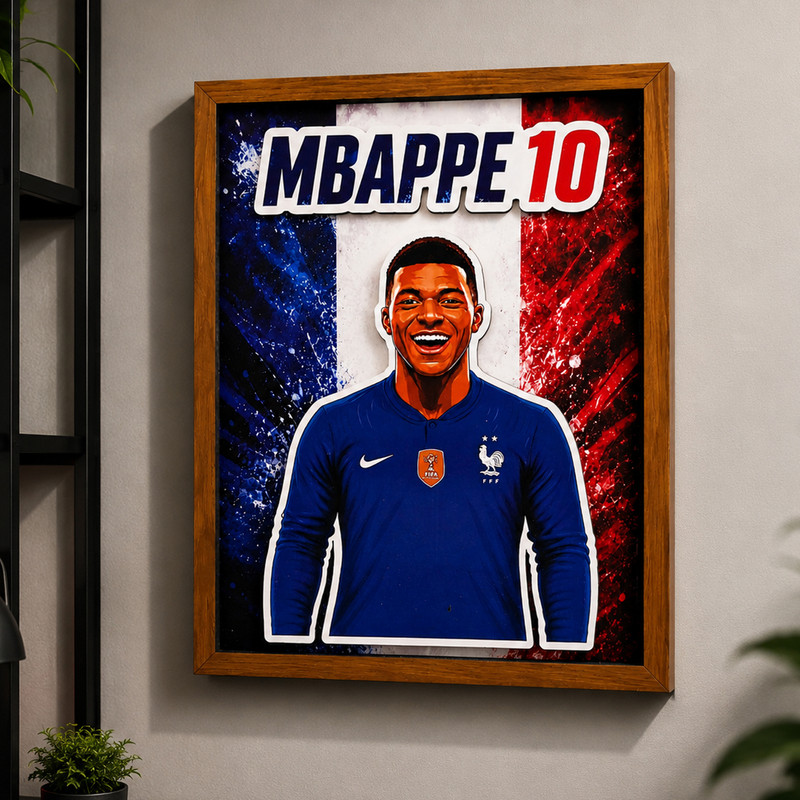 تابلو طرح سه بعدی مدل MBAPPE فریم قهوه ای