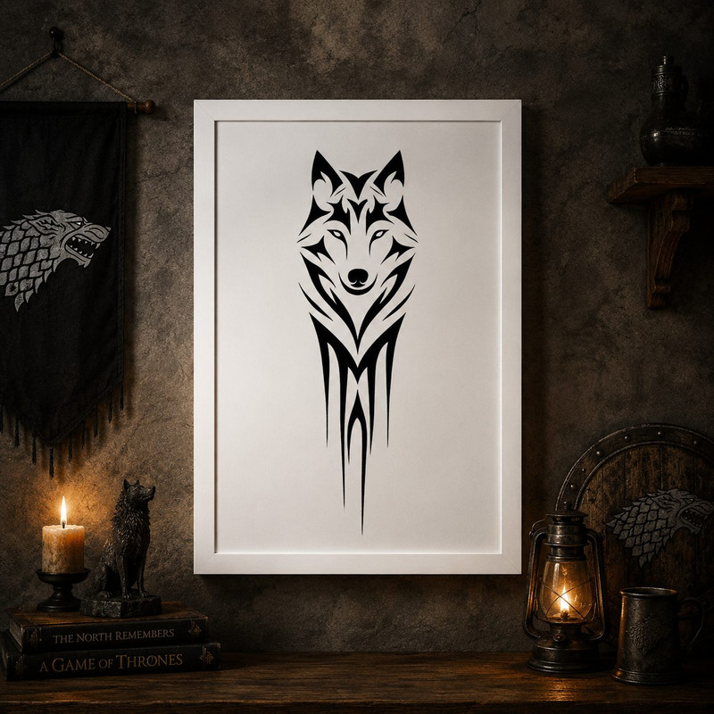 تابلو طرح گرگ مدل Wolf کد WL148 فریم سفید