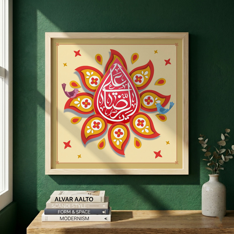 تابلو طرح ولادت امام رضا (ع) مدل G15058 فریم کرم روشن
