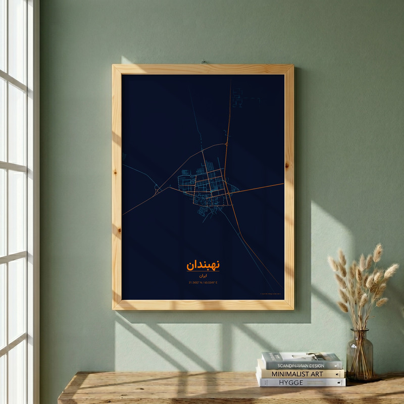 تابلو طرح نقشه شهر نهبندان مدل G21002 فریم کرم روشن