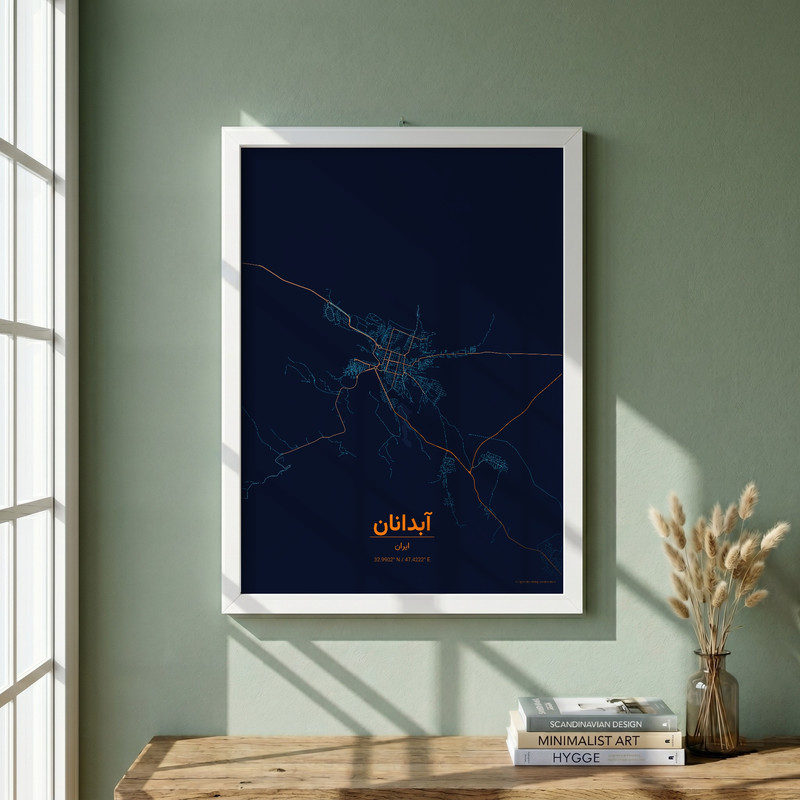 تابلو طرح نقشه شهر آبدانان مدل G18473 فریم سفید