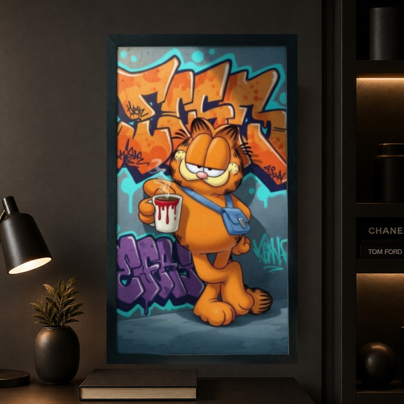 تابلو مدل 1415 طرح Garfield فریم مشکی