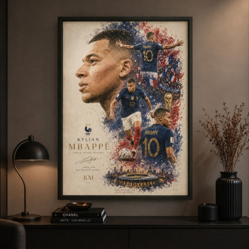 تابلو طرح کیلیان امباپه Mbappe مدل 1348 فریم مشکی